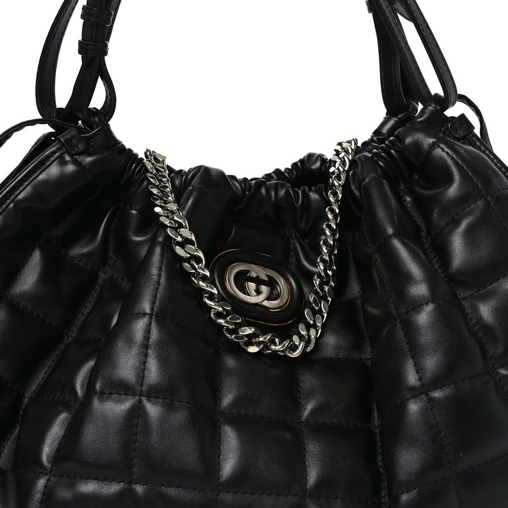 Gucci Calfskin Quilted Medium Deco Tote Bag Black
