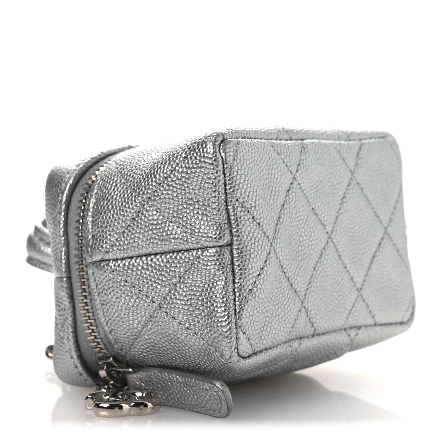 Chanel Metallic Caviar Quilted Mini Top Handle Vanity With Chain Silver