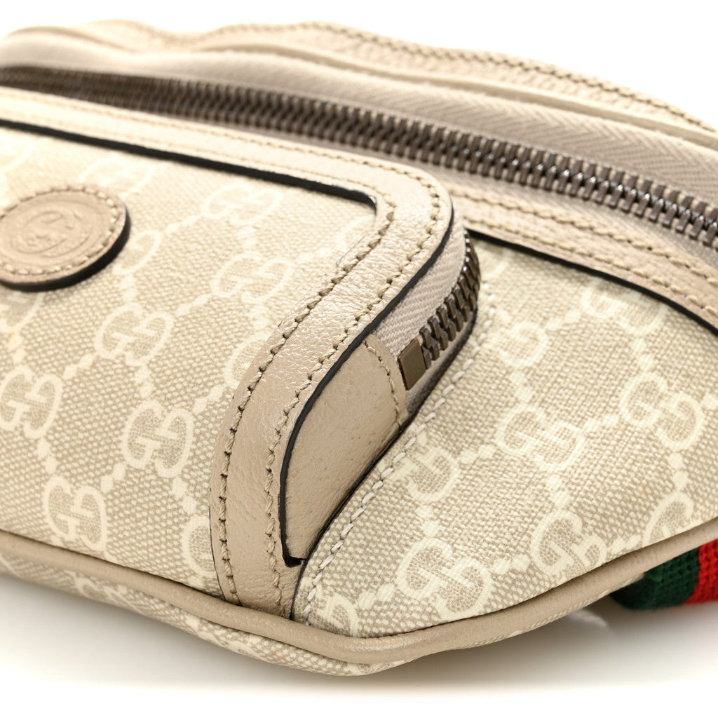 Gucci GG Supreme Monogram Textured Calfskin Web Retro Interlocking G Belt Bag Beige Mystic White Oatmeal