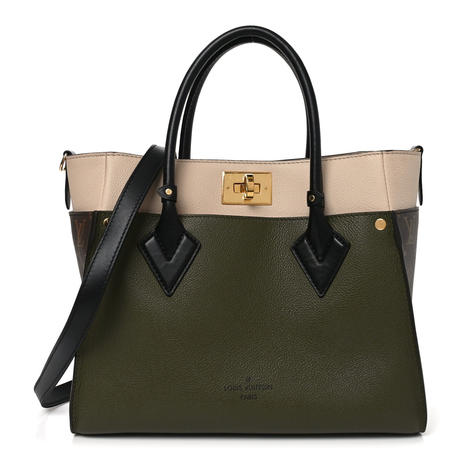 Louis Vuitton Calfskin Monogram On My Side MM Laurier Green Toffee Latte Beige