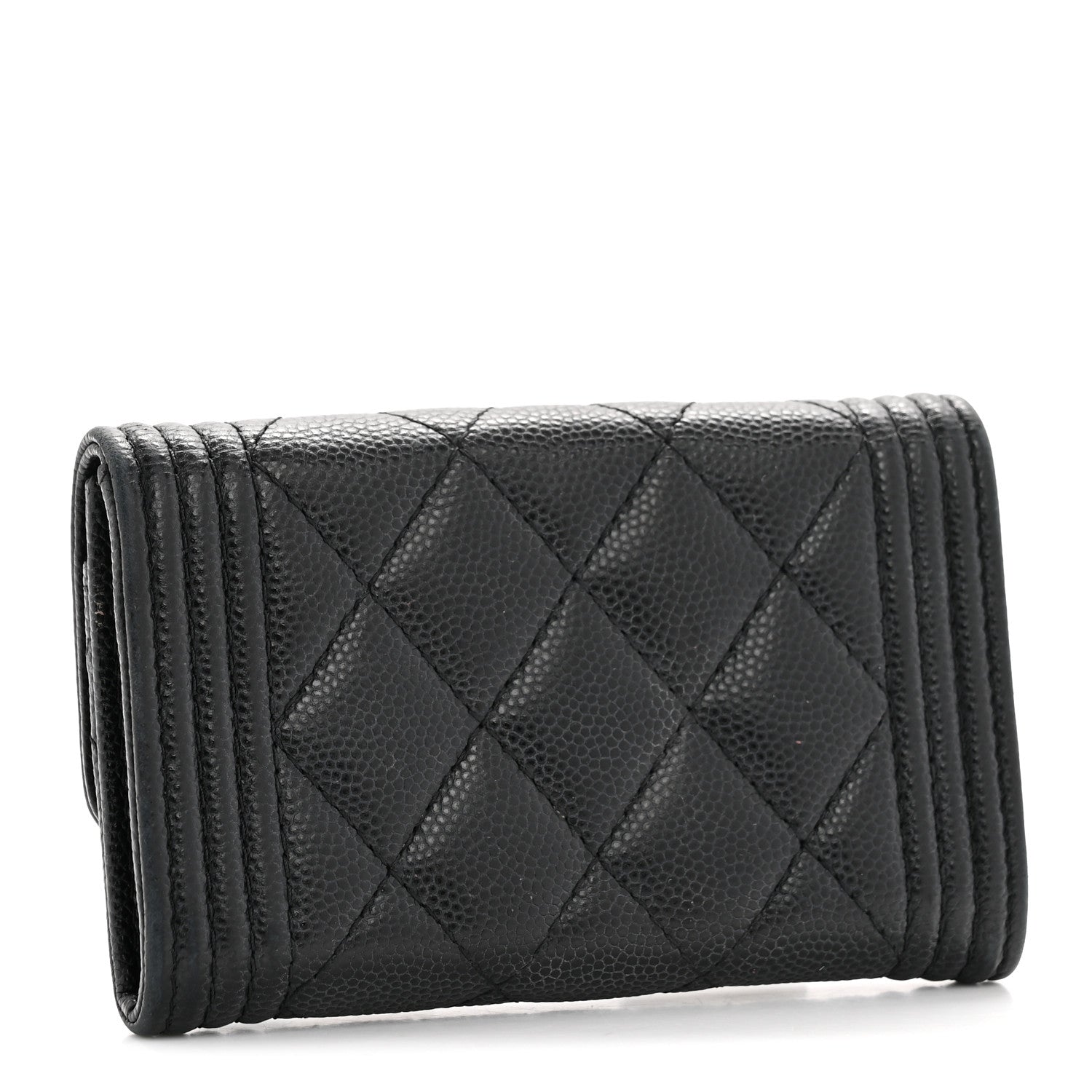Caviar Quilted Boy Flap Card Holder Black
