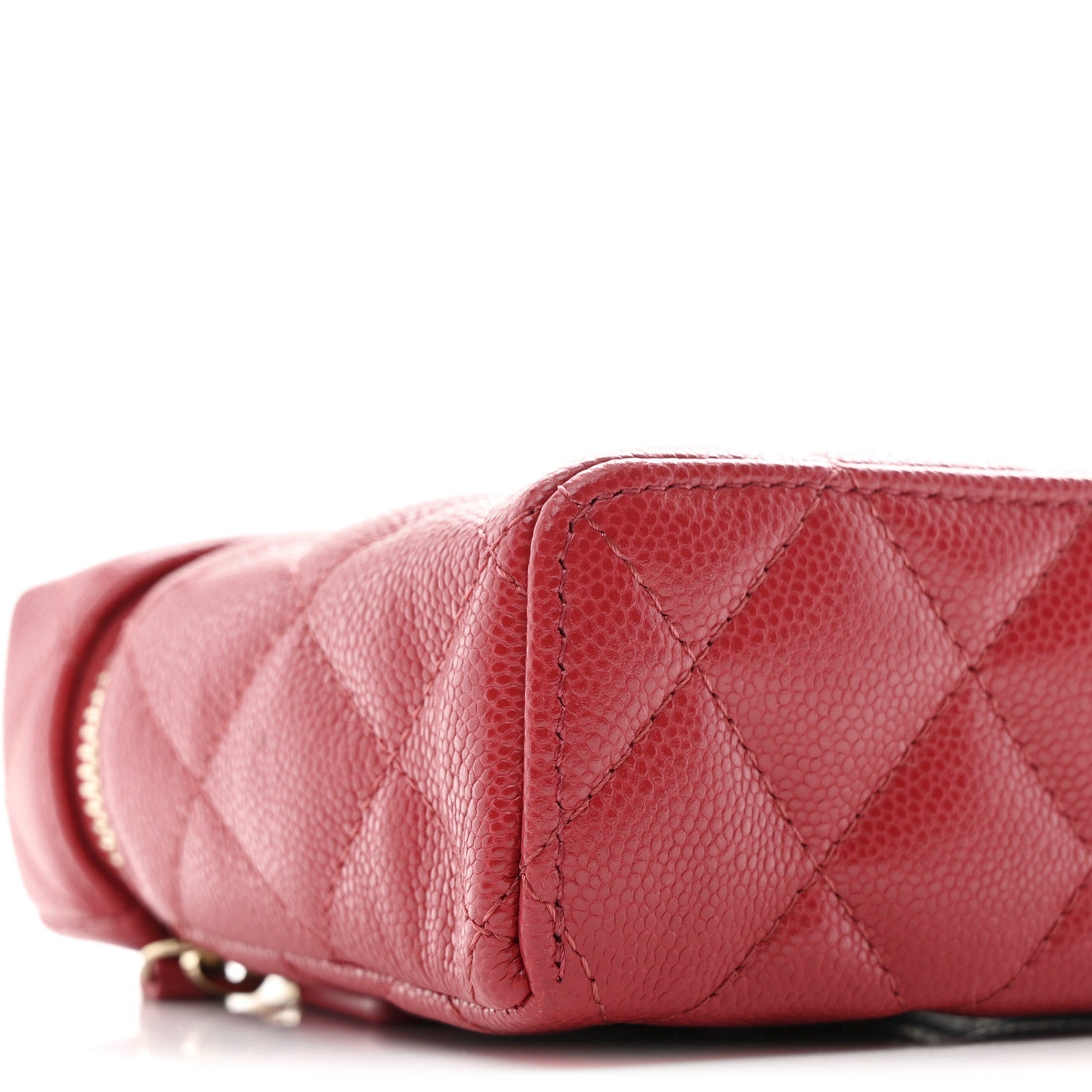 Chanel Caviar Quilted Top Handle Slim Vanity With Chain Red