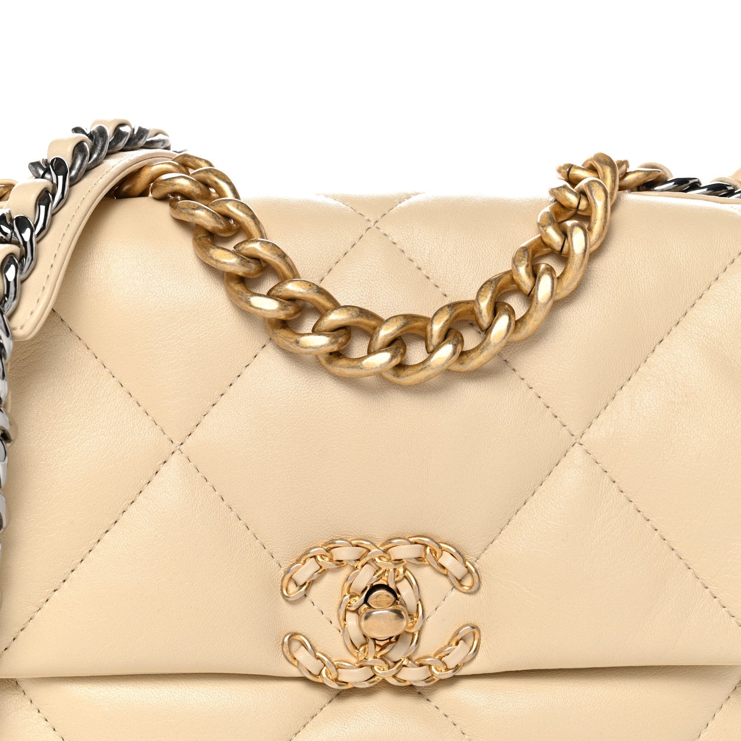 Chanel Lambskin Quilted Medium Chanel 19 Flap Beige