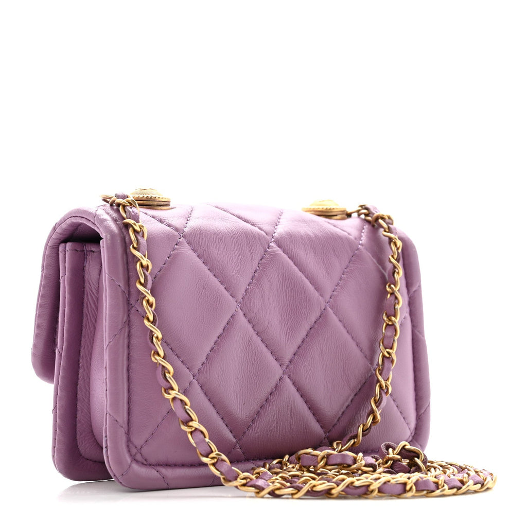 Chanel Shiny Lambskin Quilted Extra Mini Flap Purple