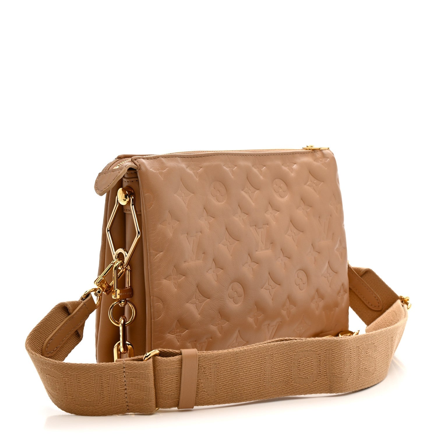 Louis Vuitton Lambskin Embossed Monogram Coussin PM Camel