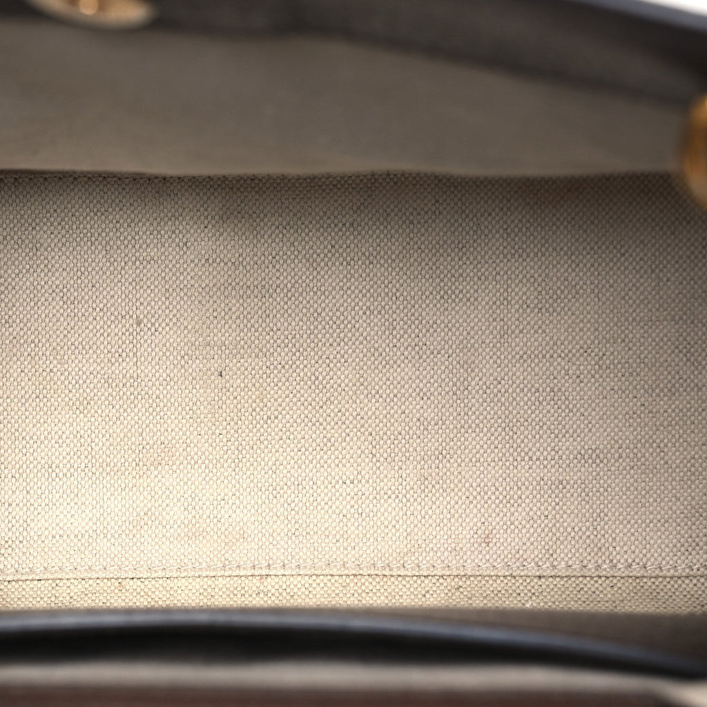 Gucci Monogram Jumbo GG Textured Dollar Calfskin Small Diana Tote Bag Camel Ebony New Acero
