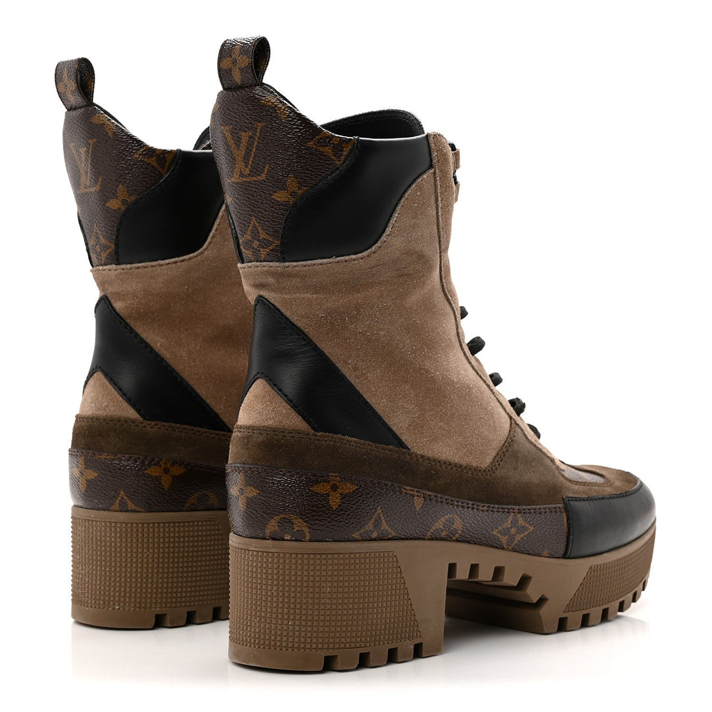 Louis Vuitton Suede Calfskin Monogram Laureate Platform Desert Boots 40 Taupe