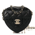 Chanel Lambskin Quilted CC In Love Heart Clutch With Chain Black