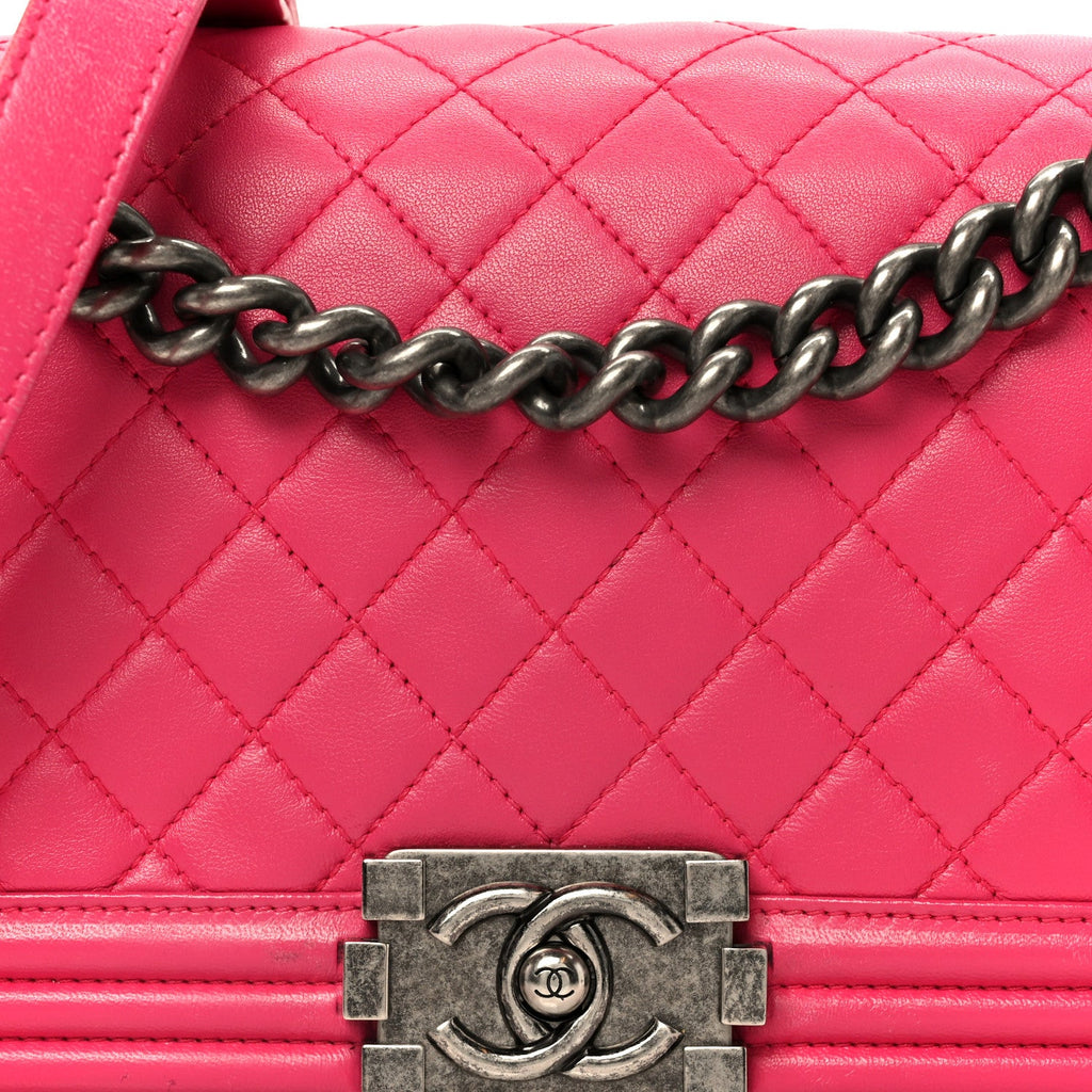 Chanel Lambskin Quilted Medium Boy Flap Dark Pink