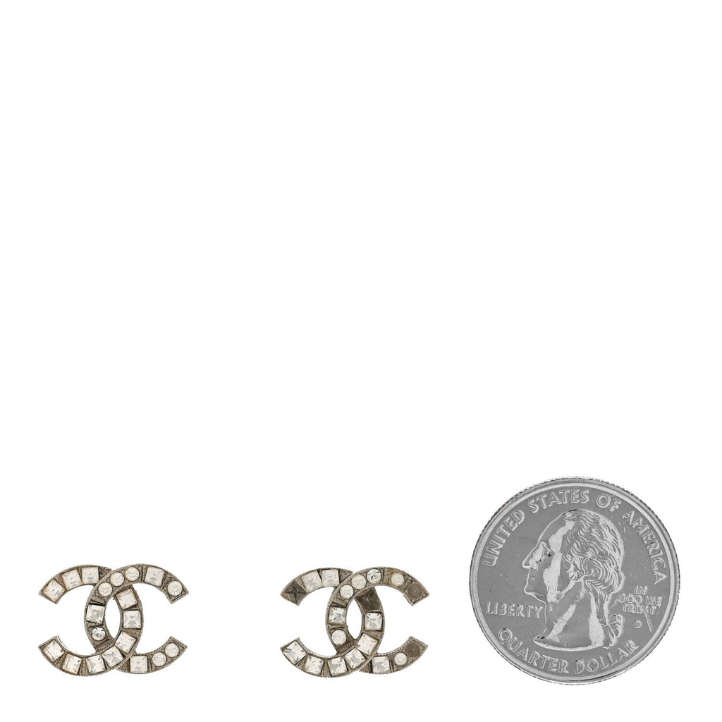 Baguette Crystal CC Earrings Silver