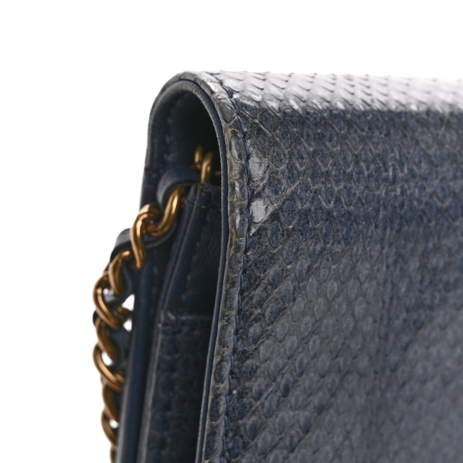 Chanel Snakeskin Wallet On Chain WOC Blue
