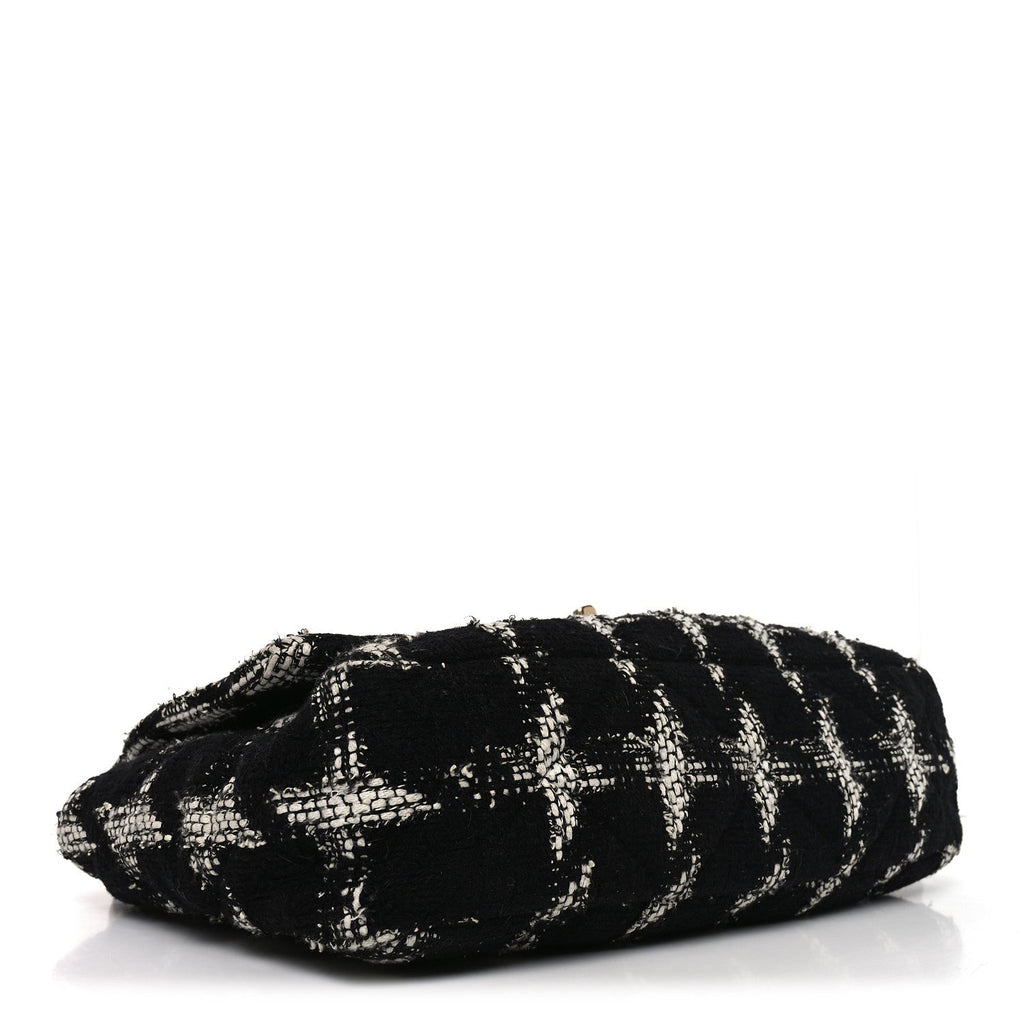 Chanel Tweed Quilted Maxi Chanel 19 Flap Black White