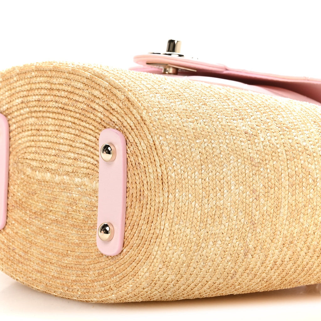 Chanel Raffia Lambskin Small Wicker Tote Beige Light Pink