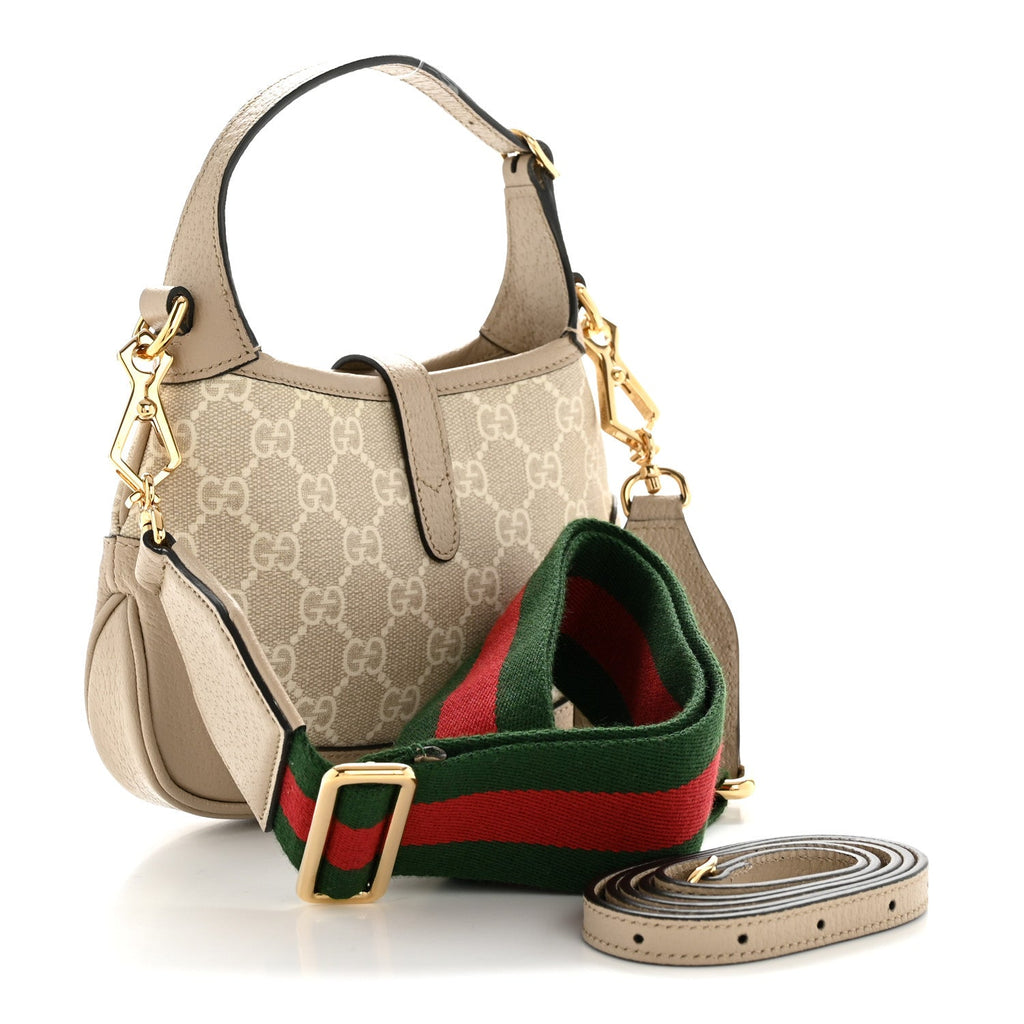 Gucci GG Supreme Monogram Textured Dollar Calfskin Mini Jackie 1961 Hobo Beige Mystic White Oatmeal