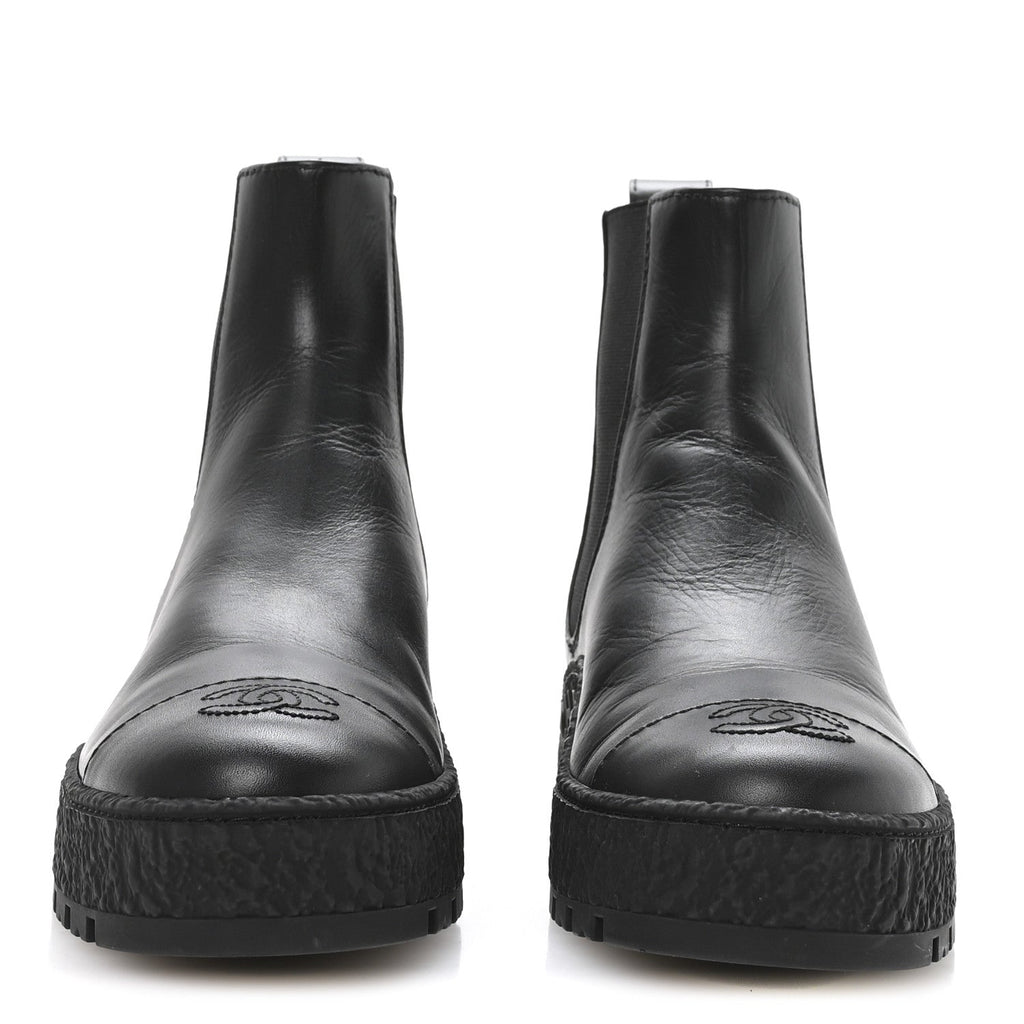Calfskin Cap Toe CC Ankle Boots 37 Black