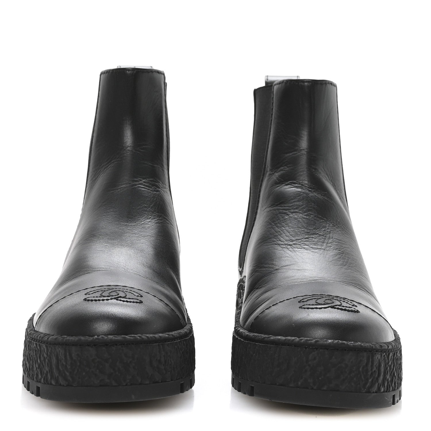 Calfskin Cap Toe CC Ankle Boots 37 Black