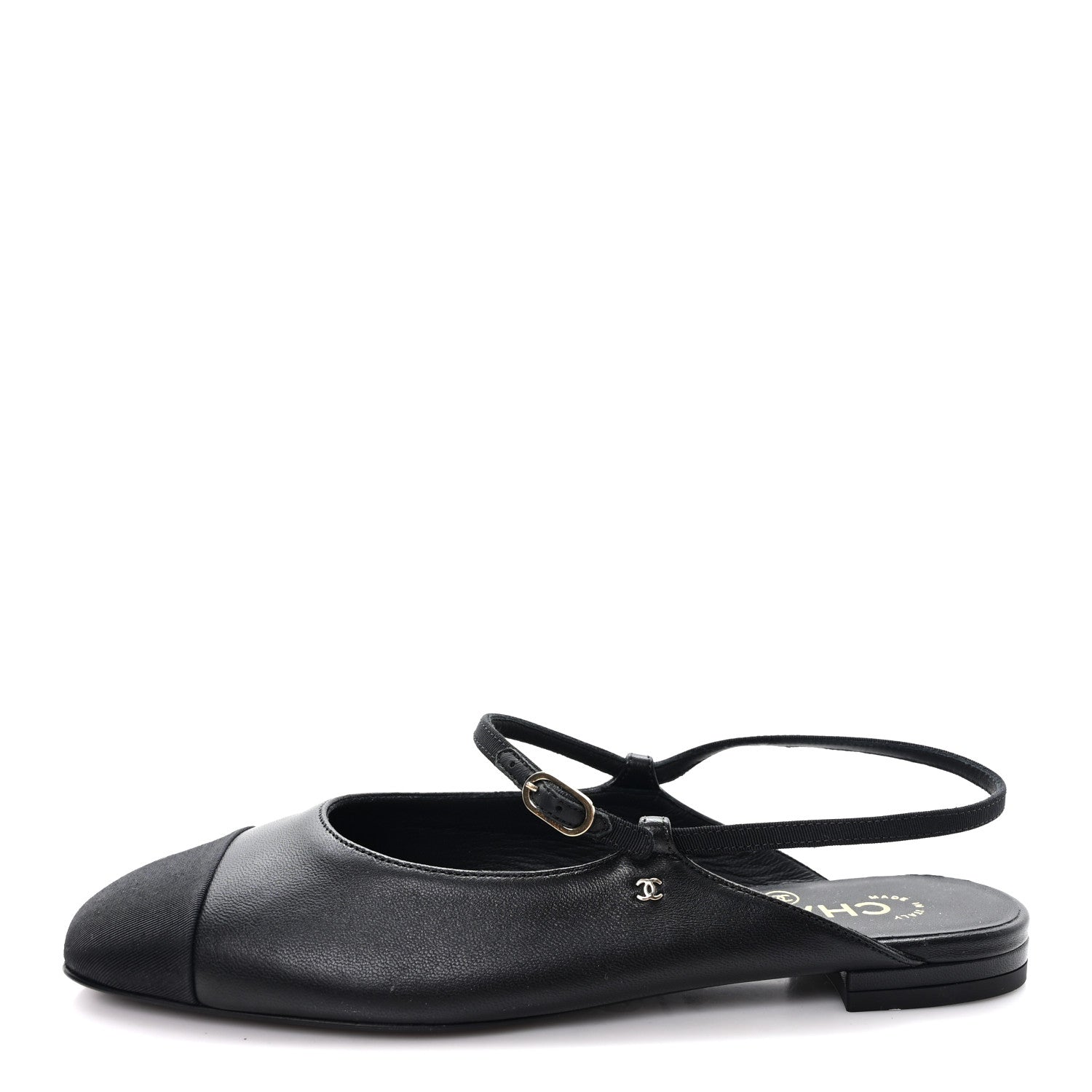 Lambskin Grosgrain Rounded Toe CC Slingback Flats 36.5 Black