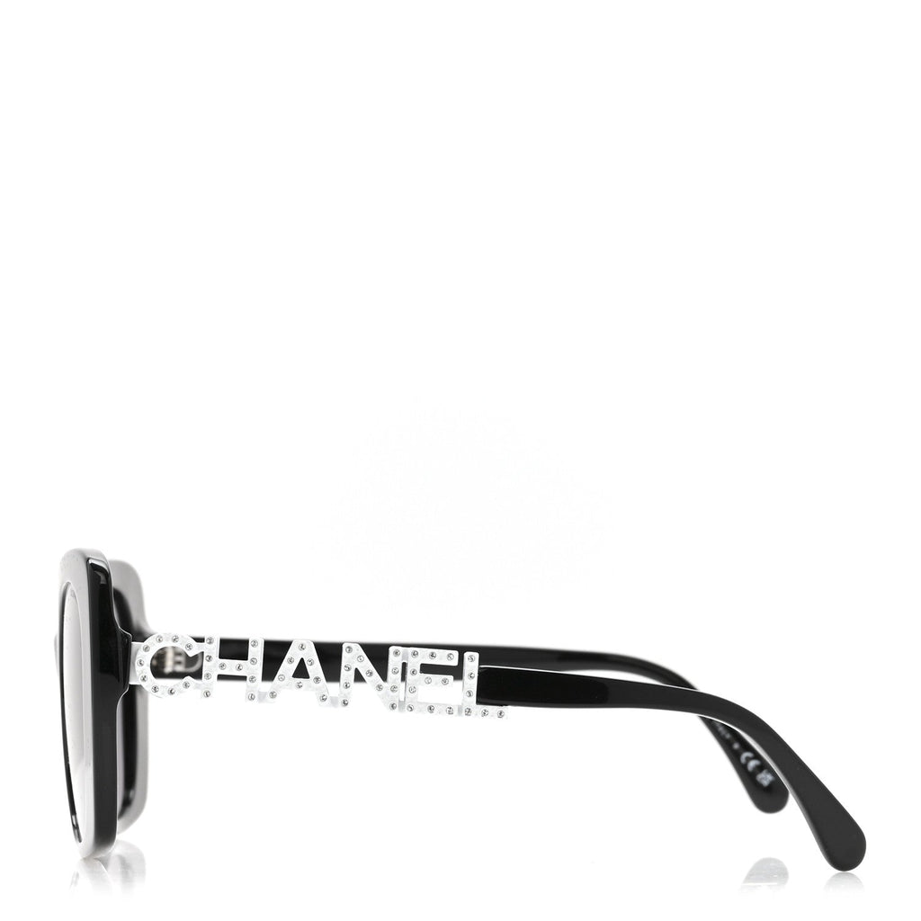 Acetate Strass Square Sunglasses 5422-B Black White
