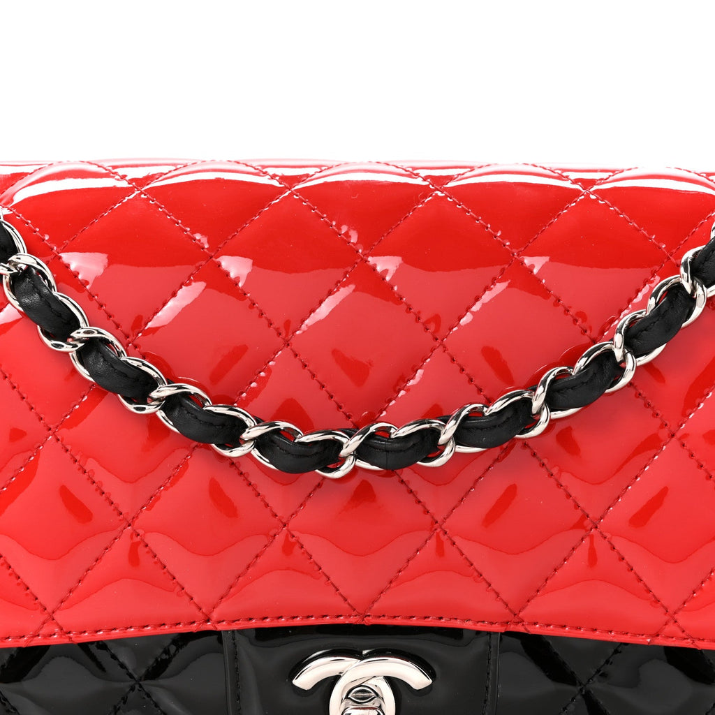 Chanel Patent Calfskin Quilted Bi-Color Medium Double Flap Black Red