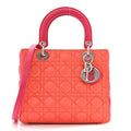 Christian Dior Lambskin Cannage Medium Bi-Color Lady Dior Orange Fuchsia
