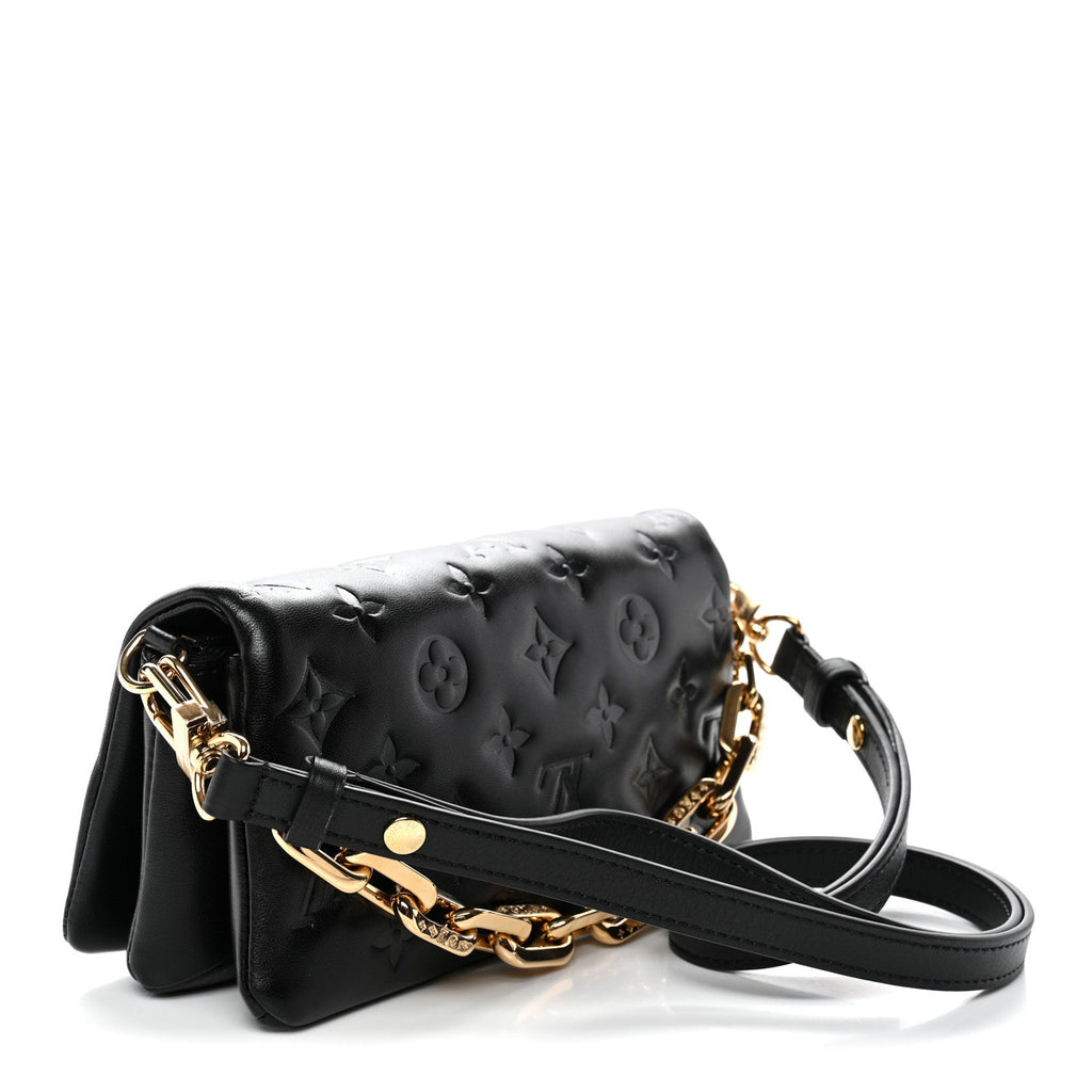 Louis Vuitton Lambskin Embossed Monogram Pochette Coussin Crossbody Black