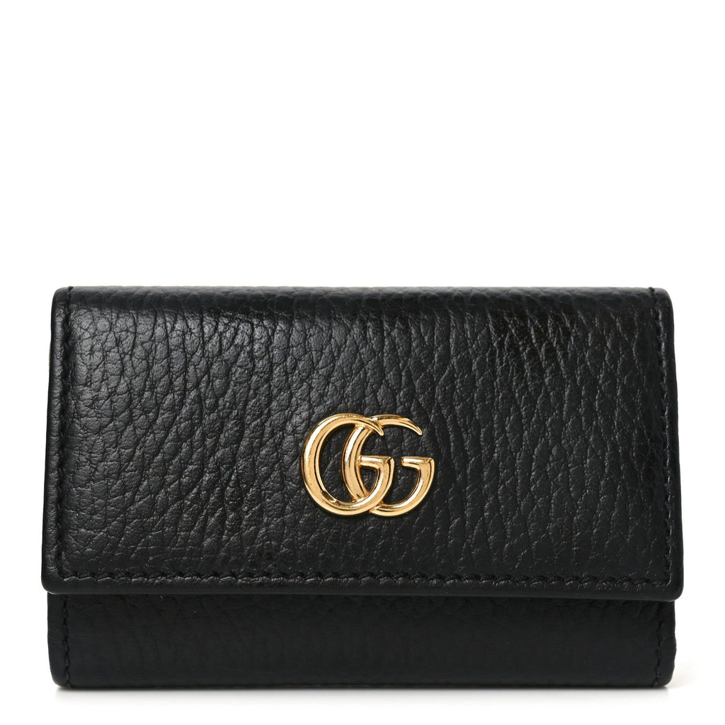 Gucci Pebbled Calfskin GG Marmont 6 Key Holder Black