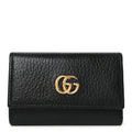 Gucci Pebbled Calfskin GG Marmont 6 Key Holder Black