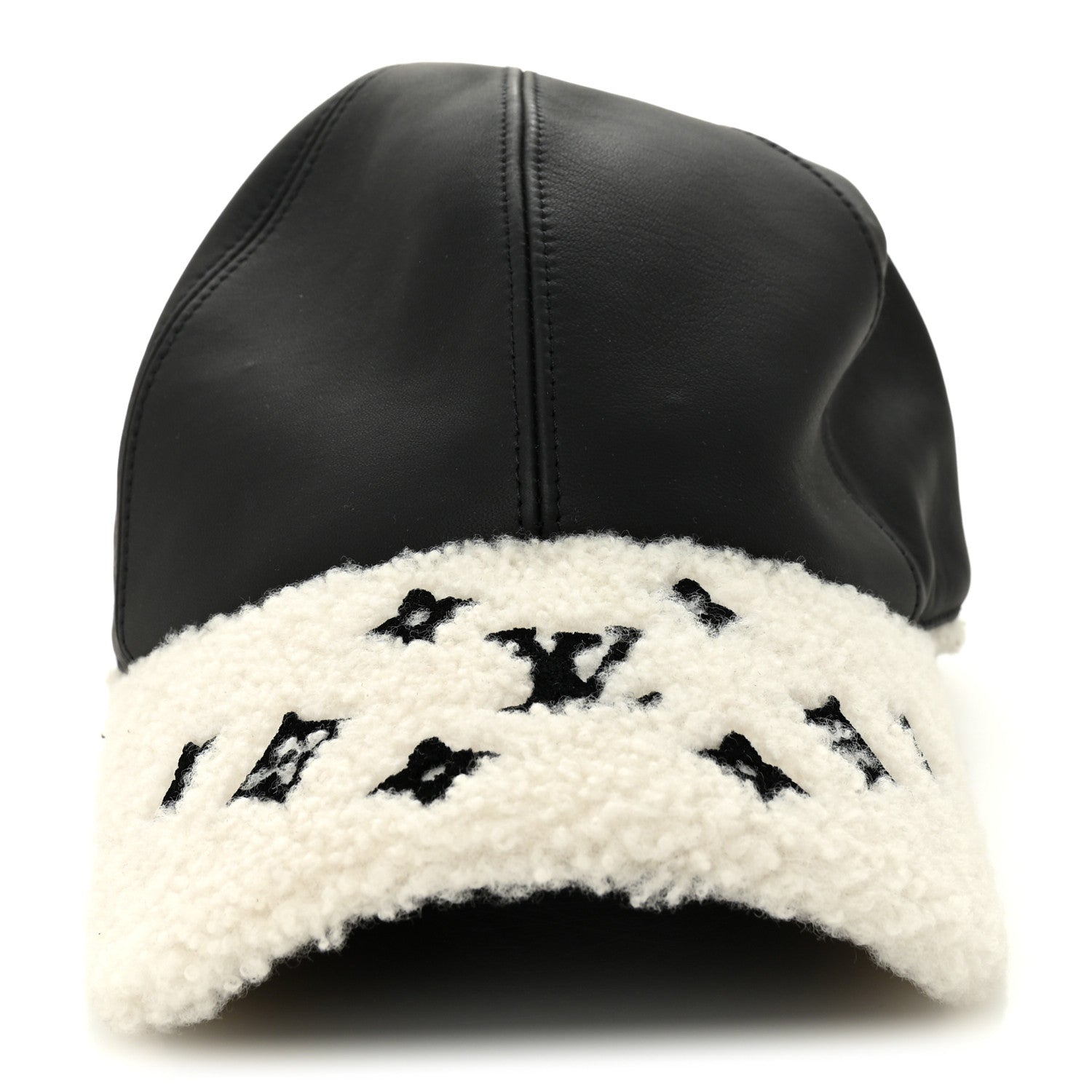 Louis Vuitton Calfskin Shearling Monogram Cap L Black
