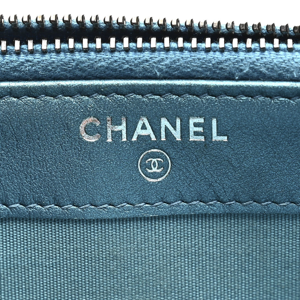 Chanel Metallic Caviar Quilted Small Boy Clutch With Chain Turquoise