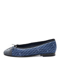 Denim Printed Quilt CC Cap Toe Ballerina Flats 37 Navy Blue Dark Grey