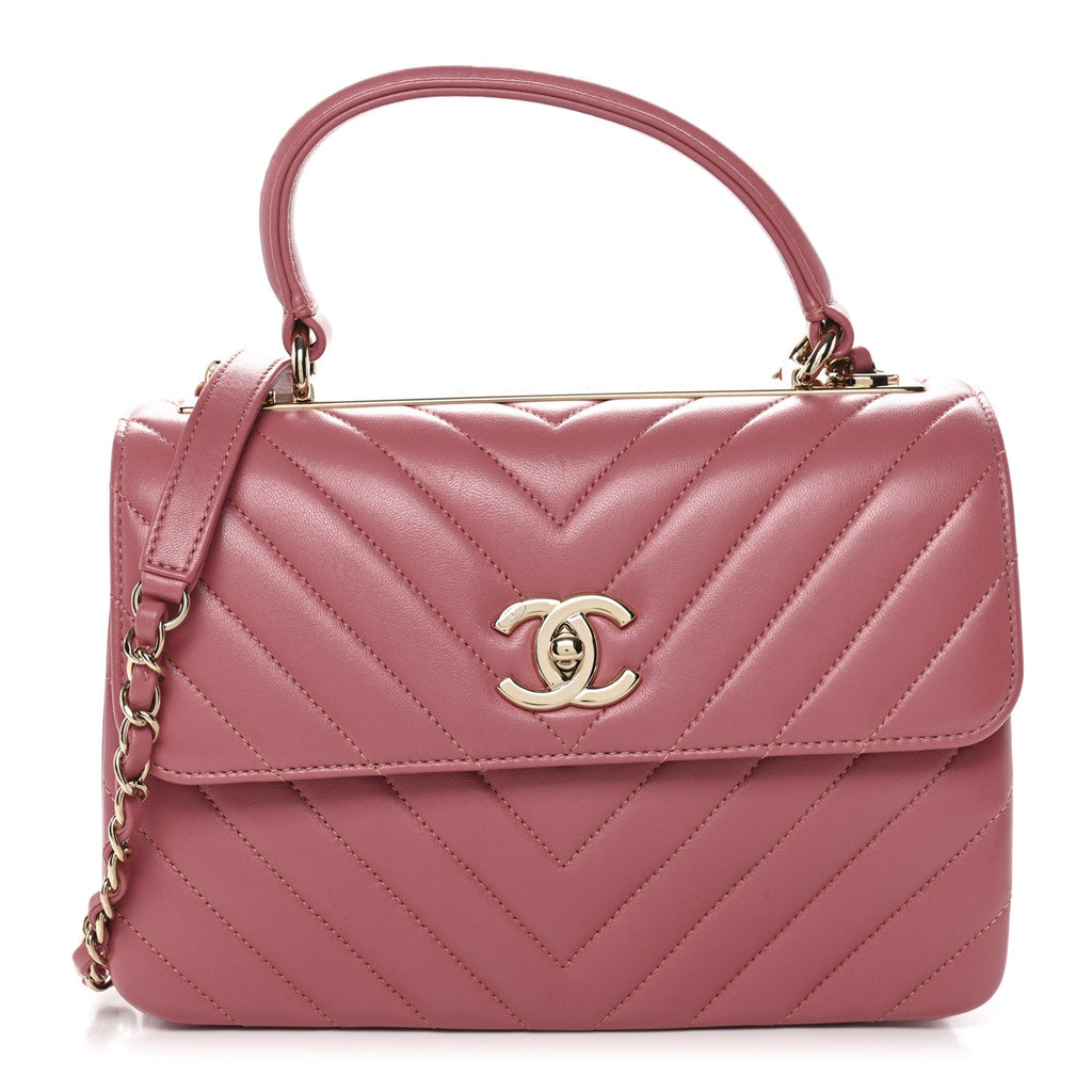 Chanel Lambskin Chevron Quilted Small Trendy CC Dual Handle Flap Bag Rosewood