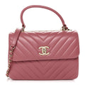Chanel Lambskin Chevron Quilted Small Trendy CC Dual Handle Flap Bag Rosewood