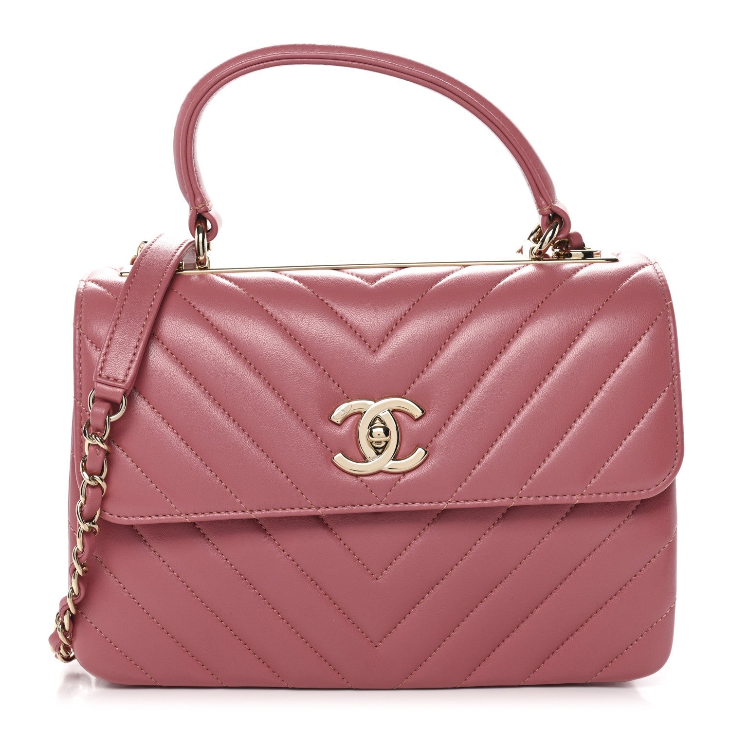 Chanel Lambskin Chevron Quilted Small Trendy CC Dual Handle Flap Bag Rosewood