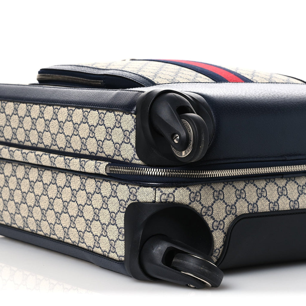 Gucci GG Supreme Monogram Textured Dollar Calfskin Web Small Savoy Cabin Trolley Beige Blue