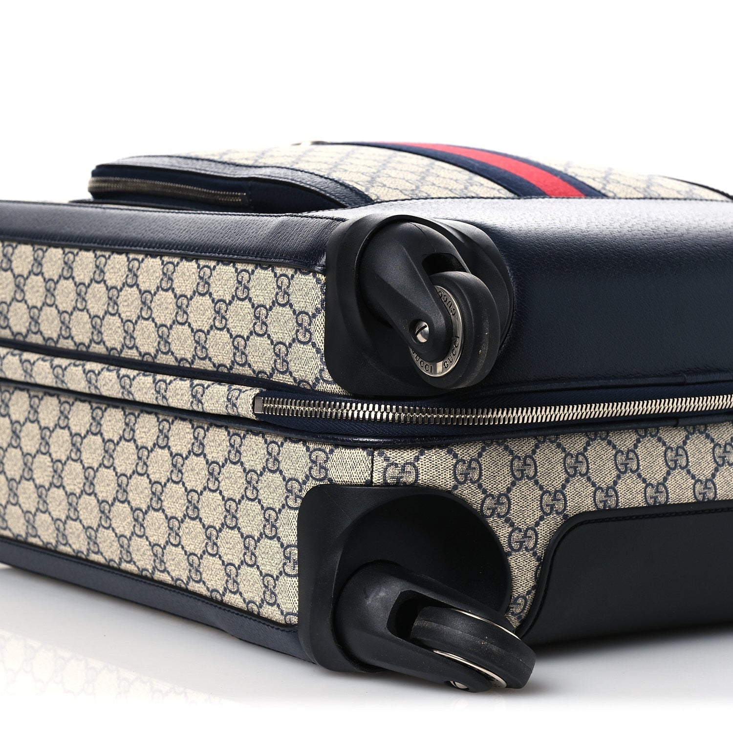 Gucci GG Supreme Monogram Textured Dollar Calfskin Web Small Savoy Cabin Trolley Beige Blue