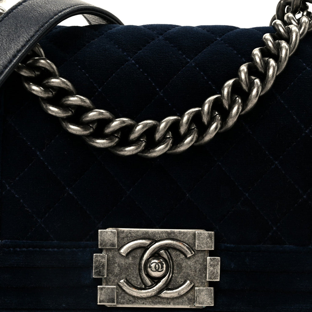 Chanel Velvet Quilted Small Boy Flap Blue