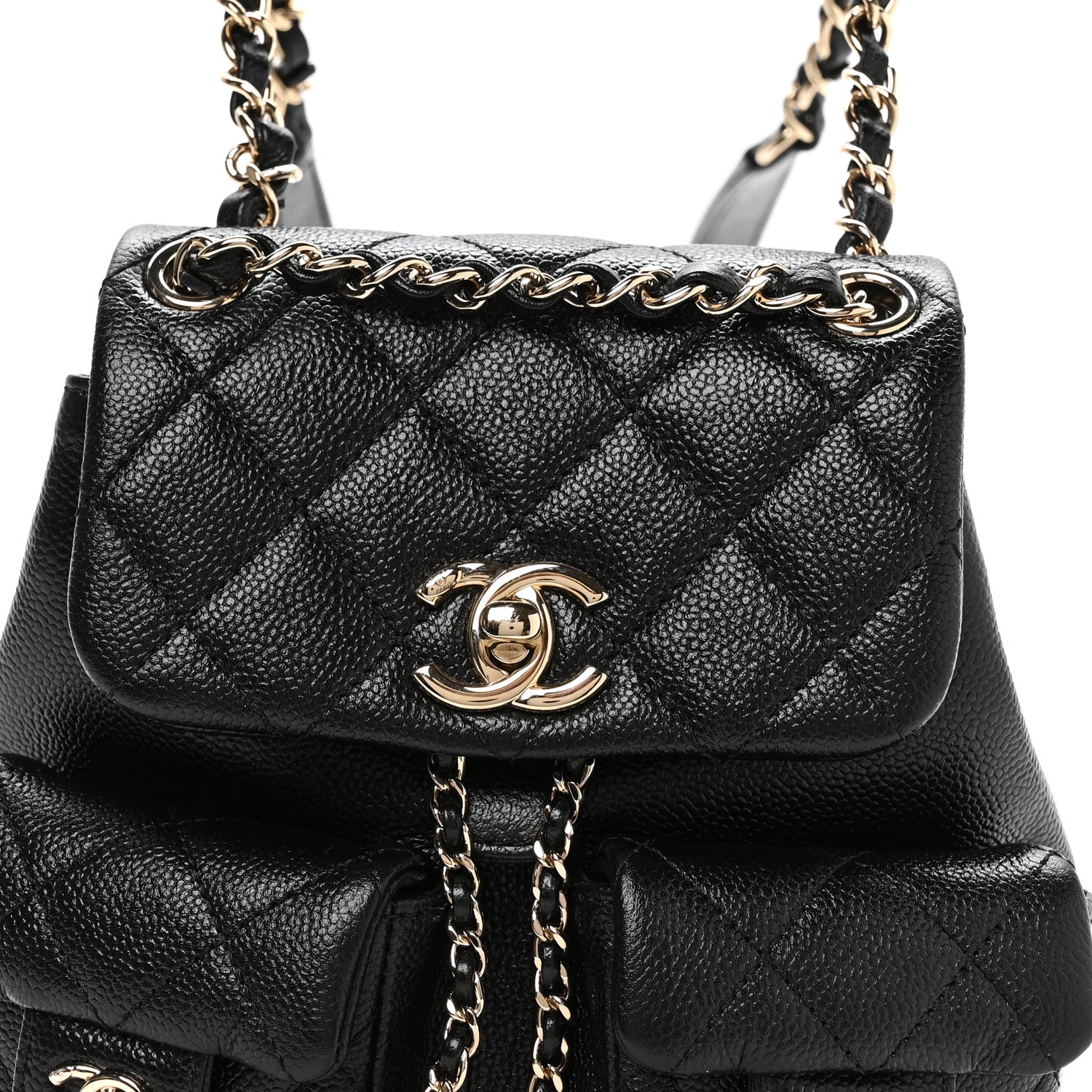 Chanel Shiny Caviar Quilted Small Duma Pockets Drawstring Backpack Black
