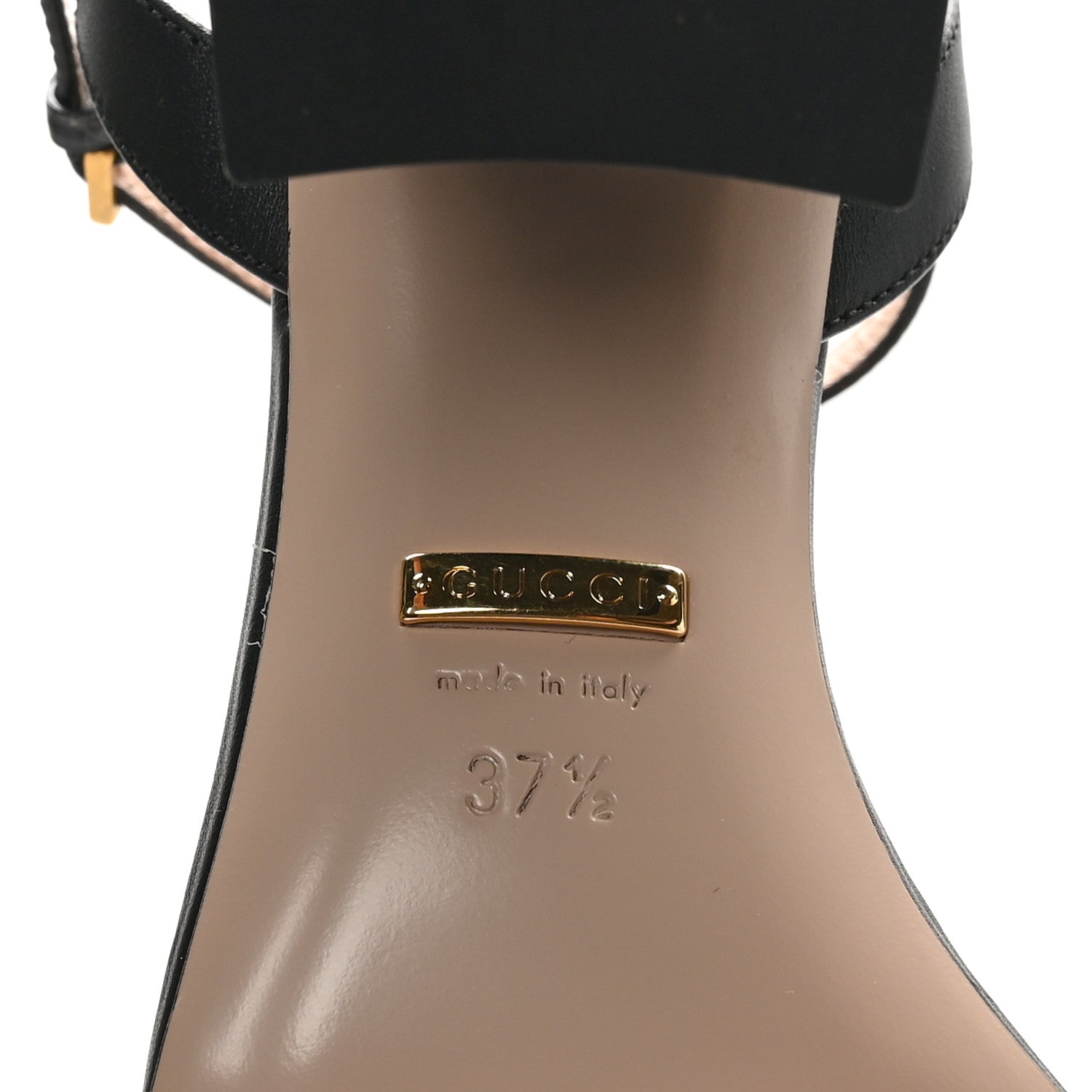 Gucci Lifford Calfskin GG Marmont Ankle Wrap 75mm Sandals 37.5 Black