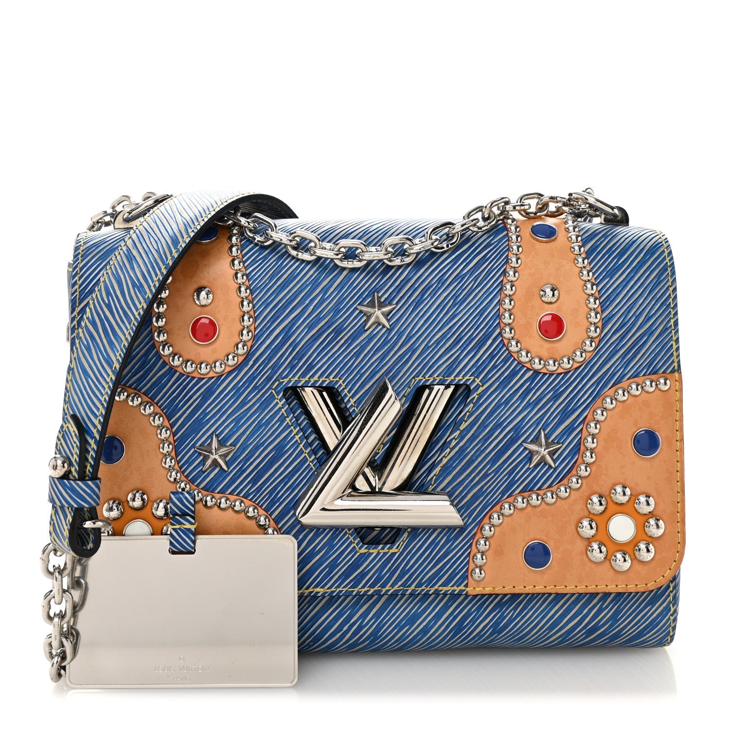 Louis Vuitton Epi Studded Twist Shoulder Bag MM Denim Light