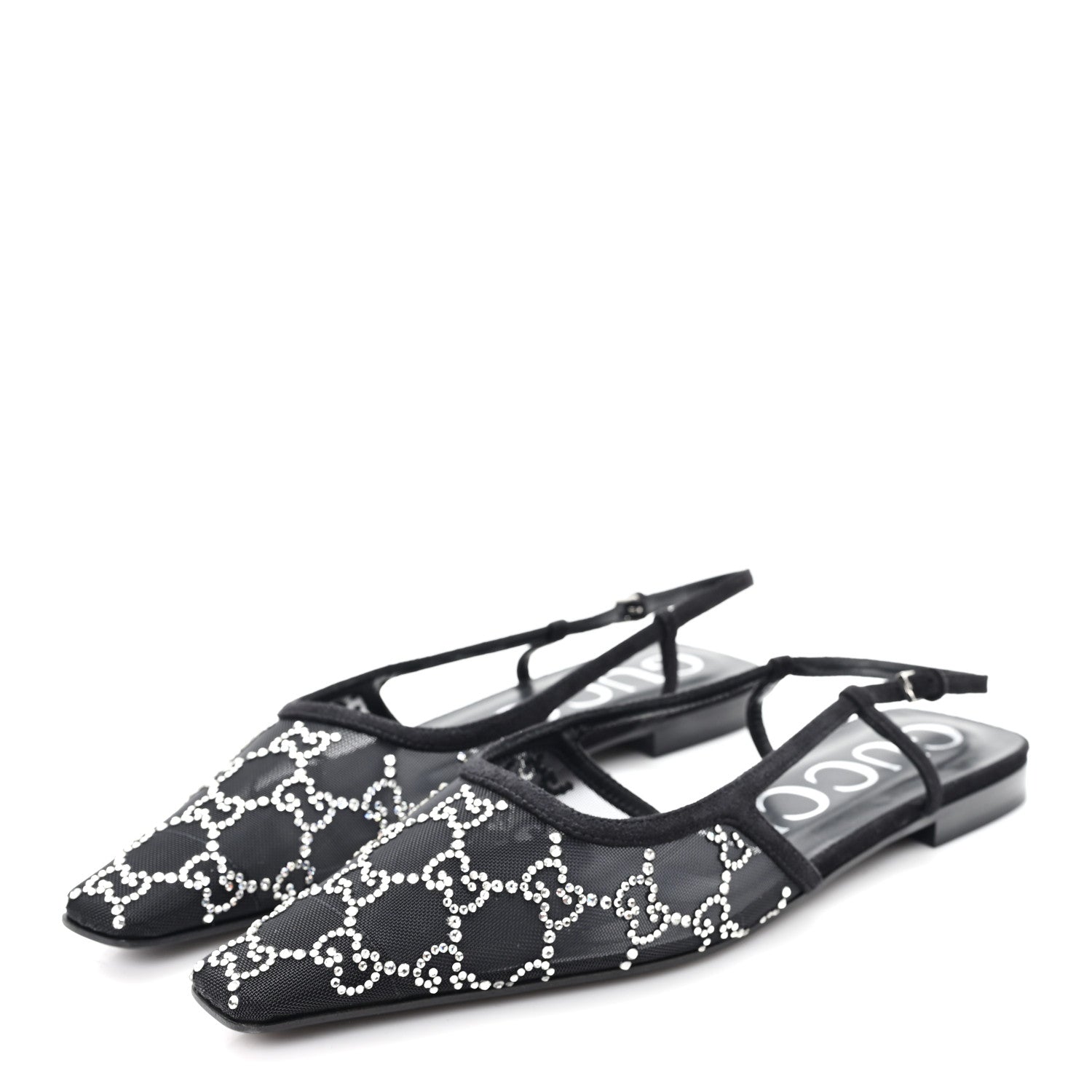 Gucci Suede Mesh Crystal GG Monogram Slingback Ballet Flats 39 Black