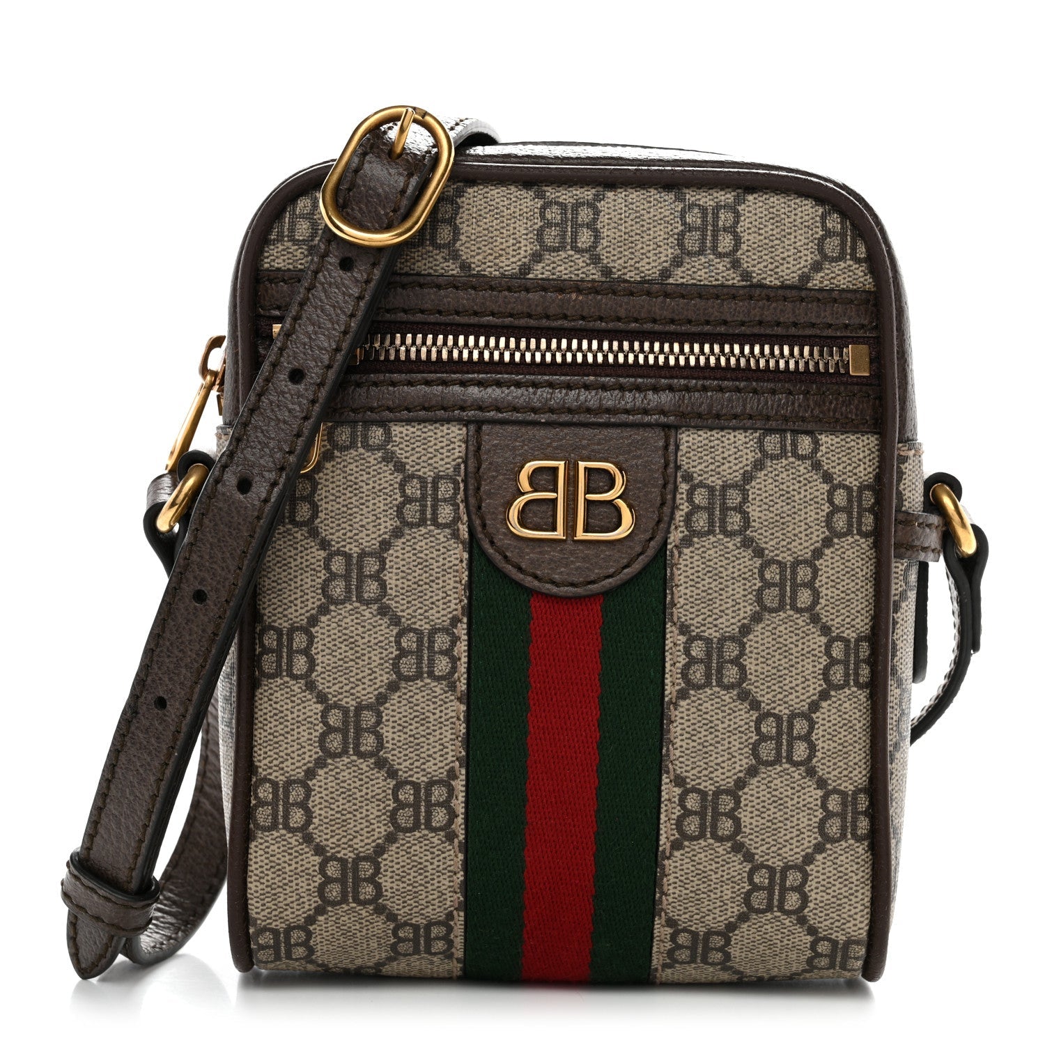 Gucci X BALENCIAGA BB Supreme Monogram Web Mini Ophidia Messenger Beige New Acero