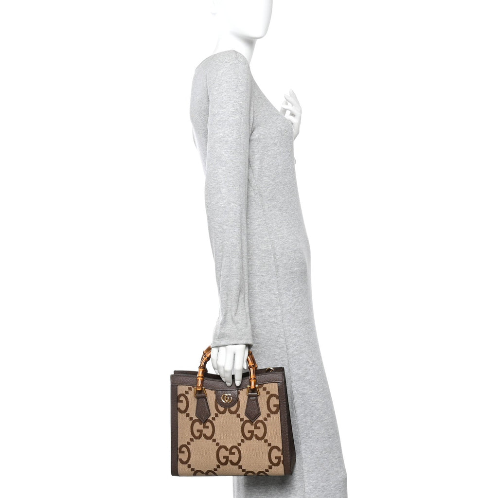 Gucci Monogram Jumbo GG Textured Dollar Calfskin Small Diana Tote Bag Camel Ebony New Acero Pomegranate Red