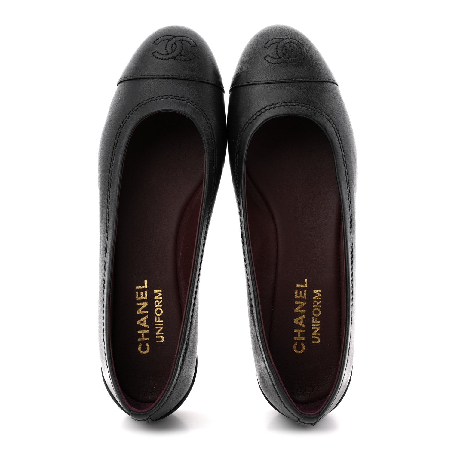 Lambskin Cap Toe CC Uniform Ballerina Flats 37.5 Black