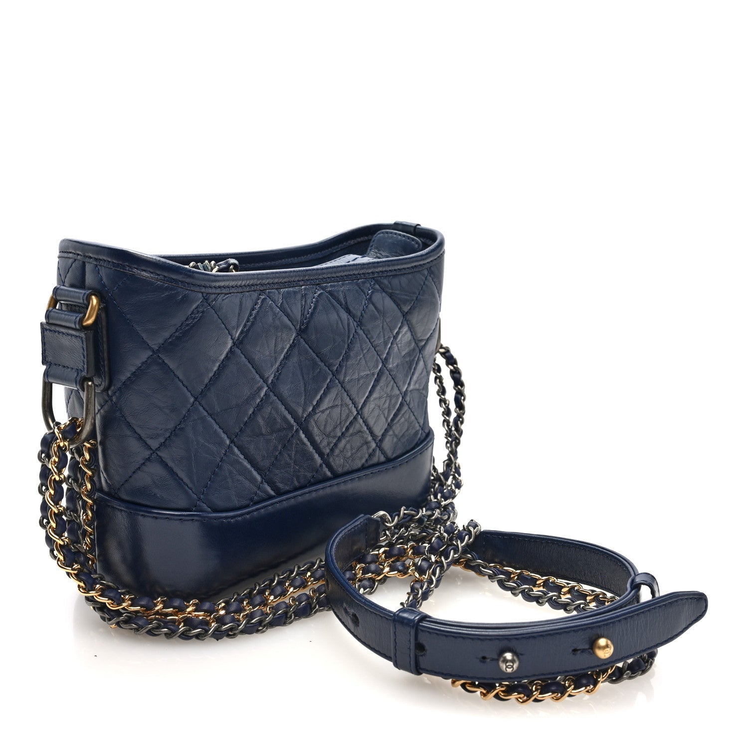 Chanel Aged Calfskin Quilted Small Gabrielle Hobo Navy