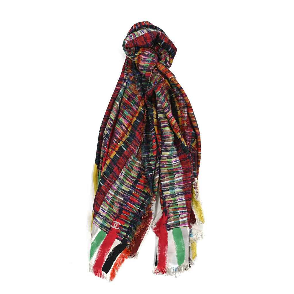 Chanel Silk Paint Print Scarf Multicolor