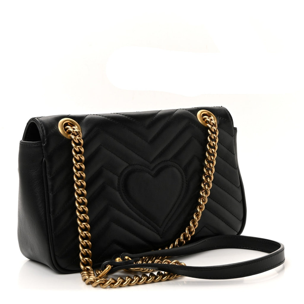 Gucci Calfskin Matelasse Small GG Marmont Shoulder Bag Black