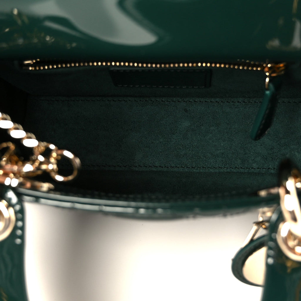 Christian Dior Patent Cannage Mini Lady Dior Pine Green