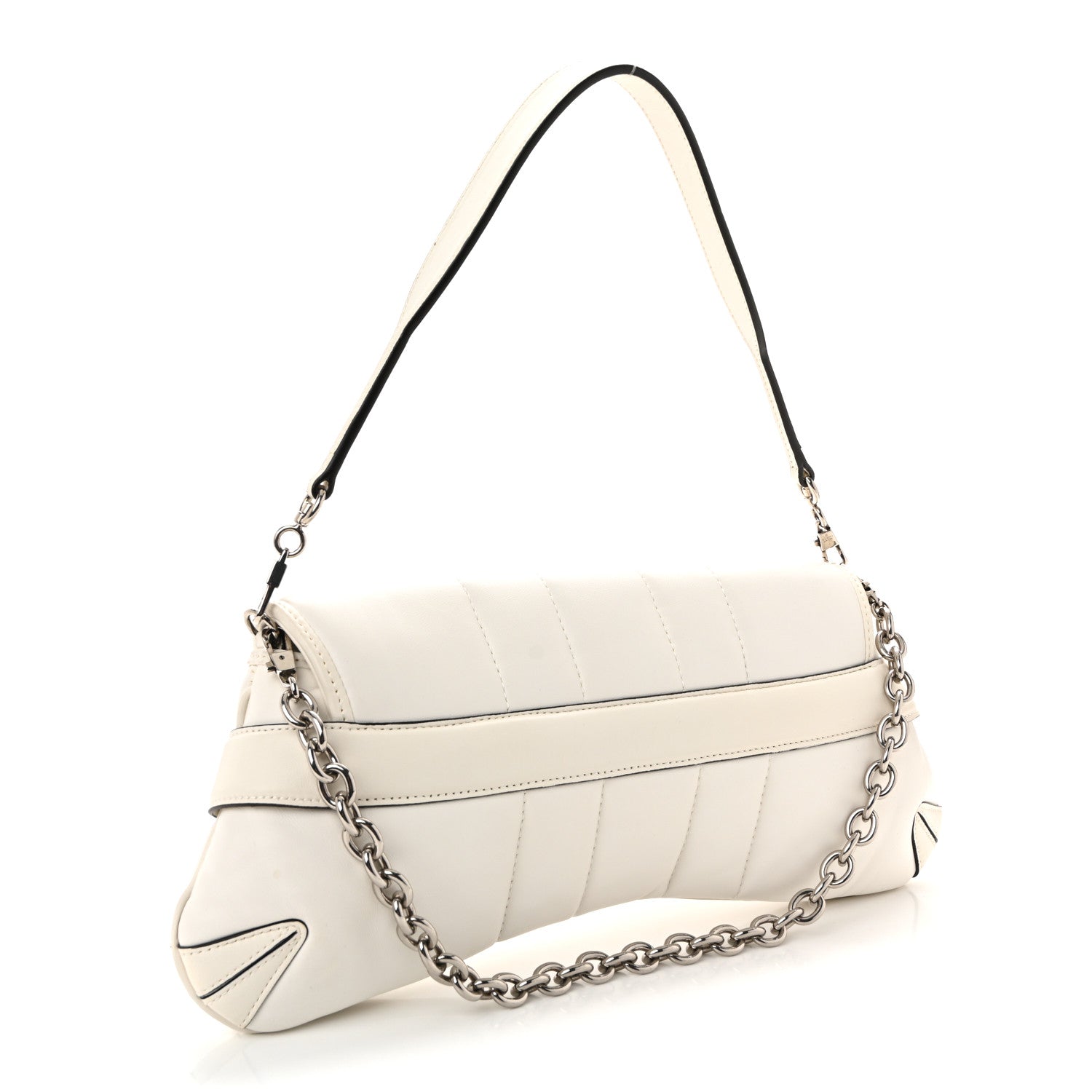 Gucci Nappa Vertical Matelasse Medium Maxi Horsebit Chain Shoulder Bag Mystic White