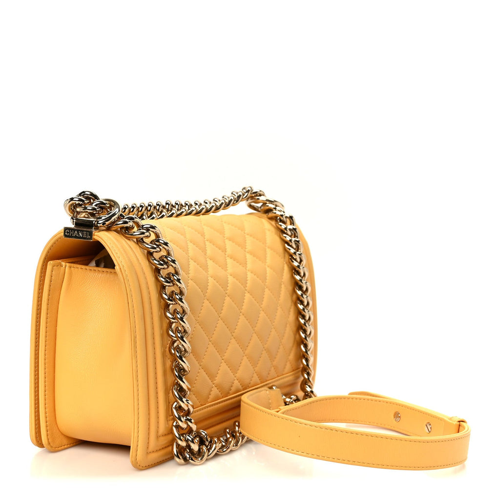Chanel Calfskin Quilted Medium Boy Flap Yellow