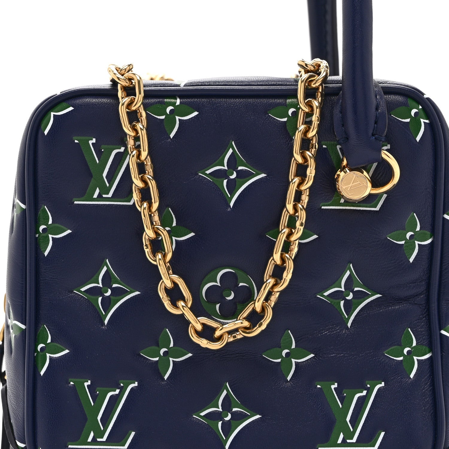 Louis Vuitton Lambskin Embossed Monogram Square Bag Blue Green